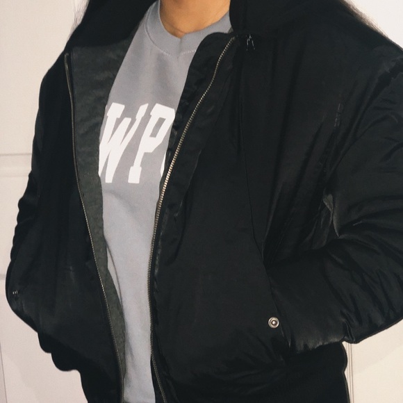 black bomber jacket with hood